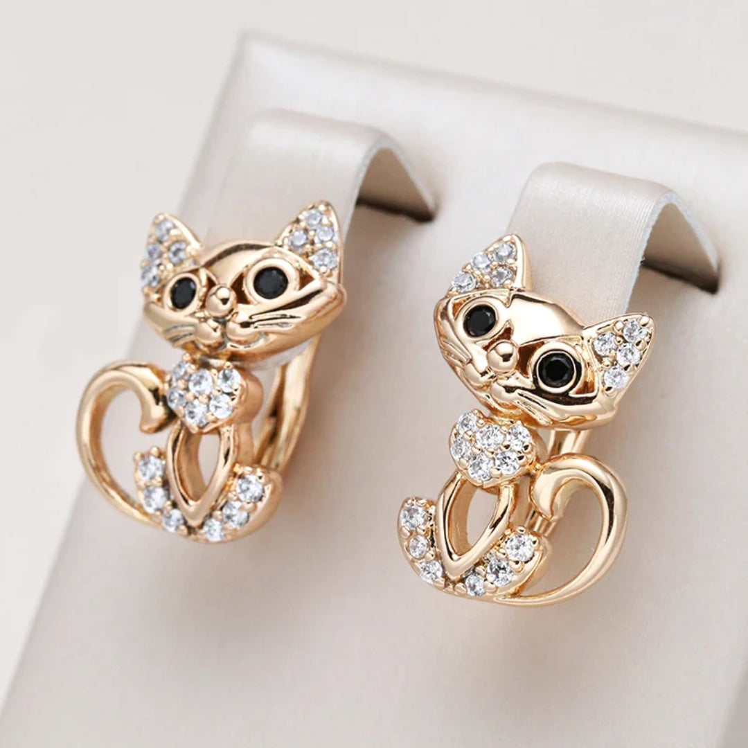 Elegant Zirconium Kitty Earrings