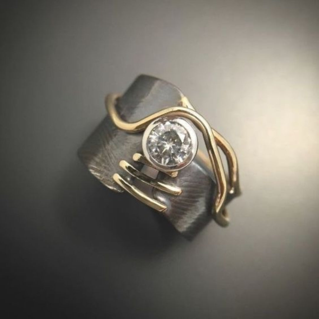 Zirconium Ring in Aged Silver