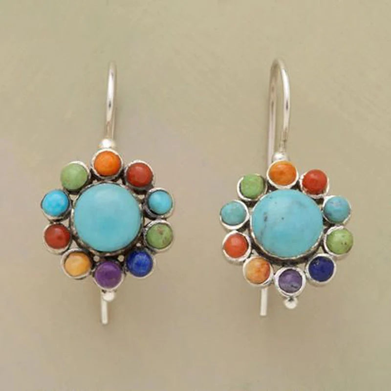 Multicolored Turquoise Round Earrings