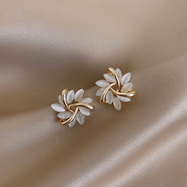 Elegant and Exquisite Circle Stud Earrings in Opal Petal Gold