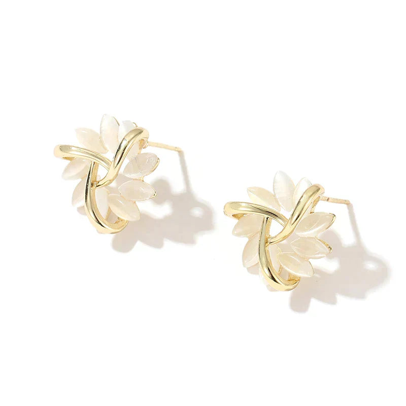 Elegant and Exquisite Circle Stud Earrings in Opal Petal Gold