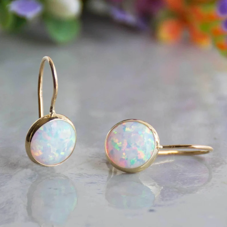 Gold Earrings with Vintage Opal