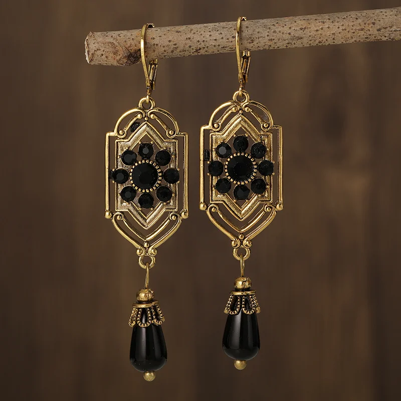 Vintage Black Crystal Earrings