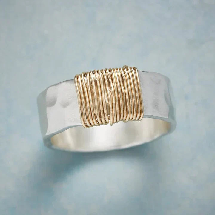 Vintage Silver Ring with Gold Threads