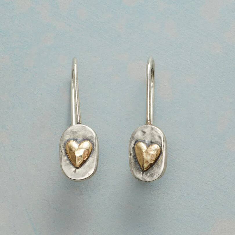 Vintage Gold Heart Silver Earrings