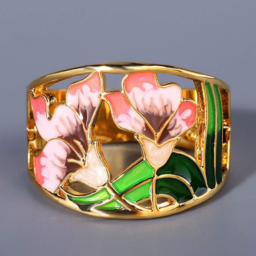 Vintage Gold Enamel Flower Ring